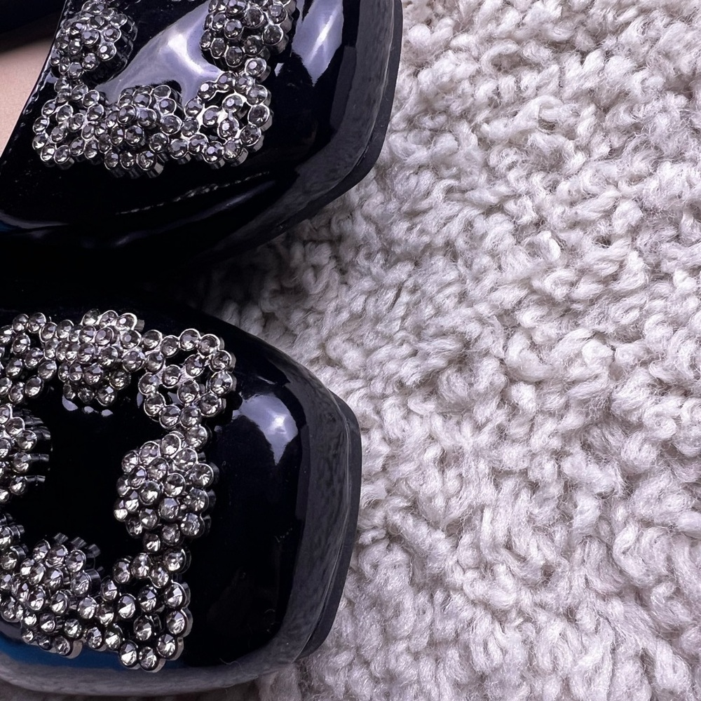 WOMENS PIERRE DUMAS BLACK PATENT BALLET FLATS WITH RHINESTONES SIZE 7 EUC - Picture 12 of 15